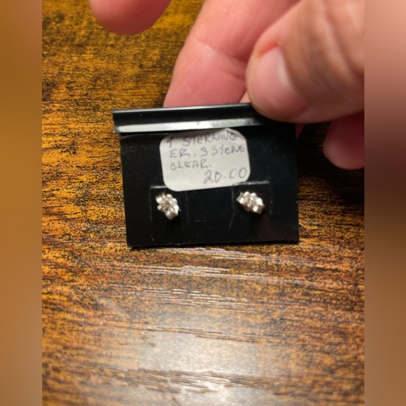 Sterling and rhinestone square pierce back earrings - Picture 5 of 5